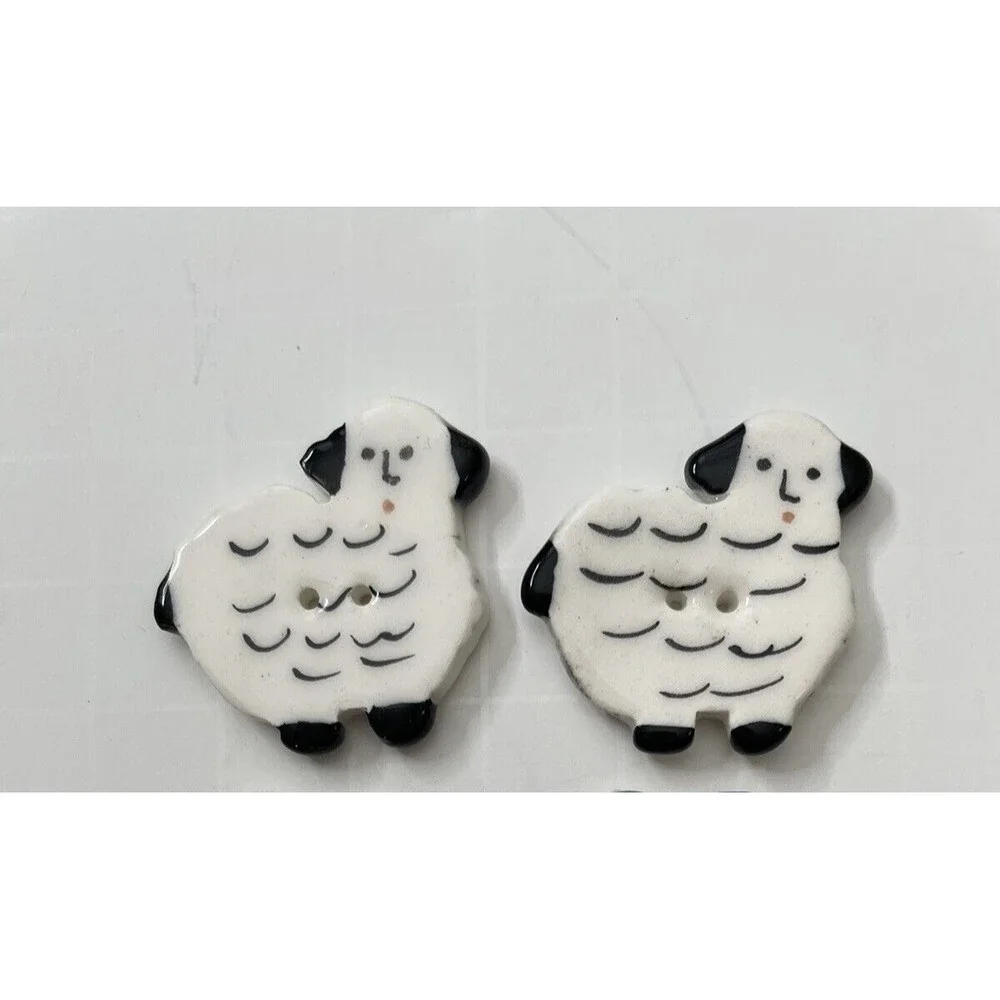 Buttons Ceramic Sheep Lambs,  White 2 Buttons